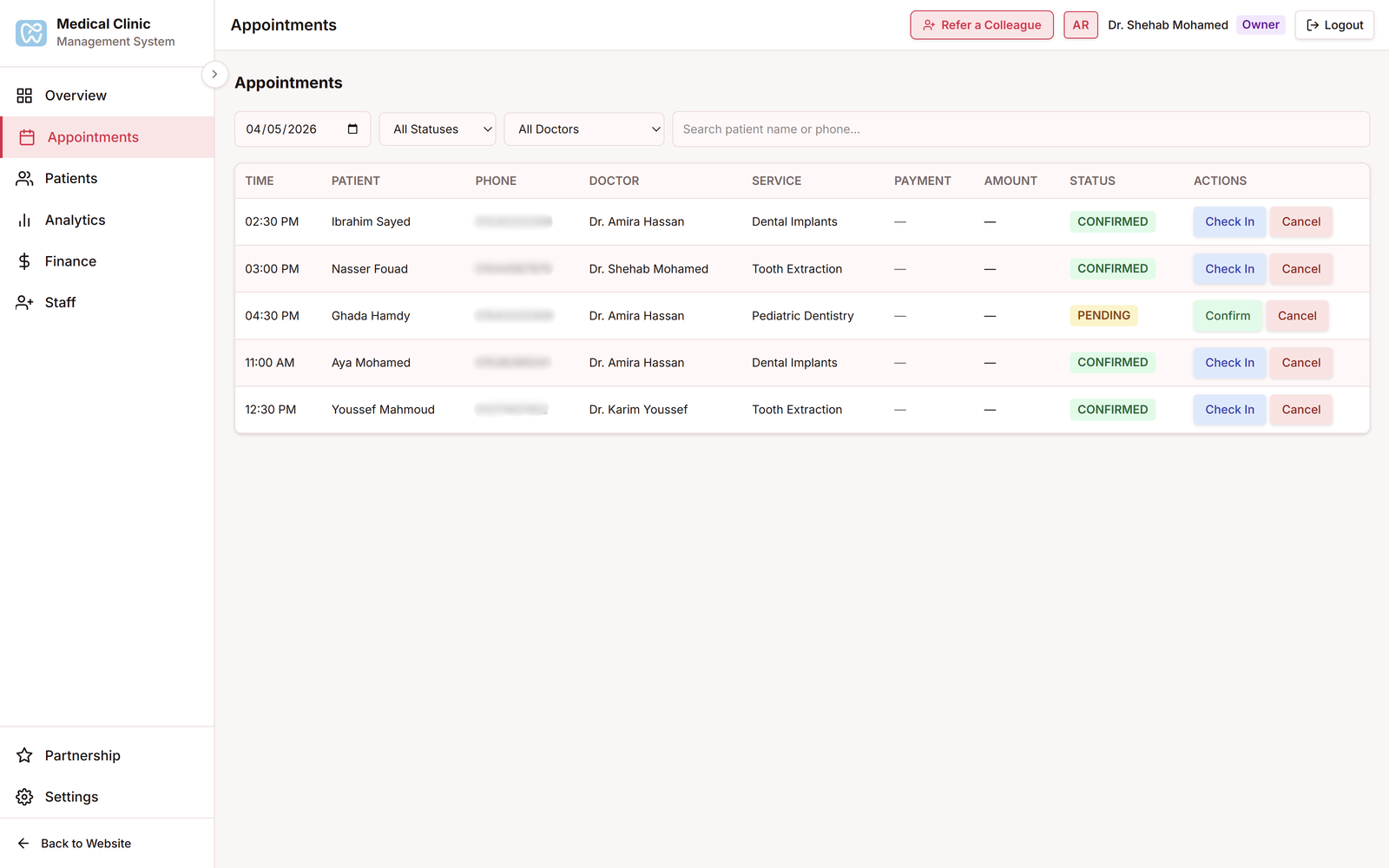 سير عمل الاستقبال والمالية