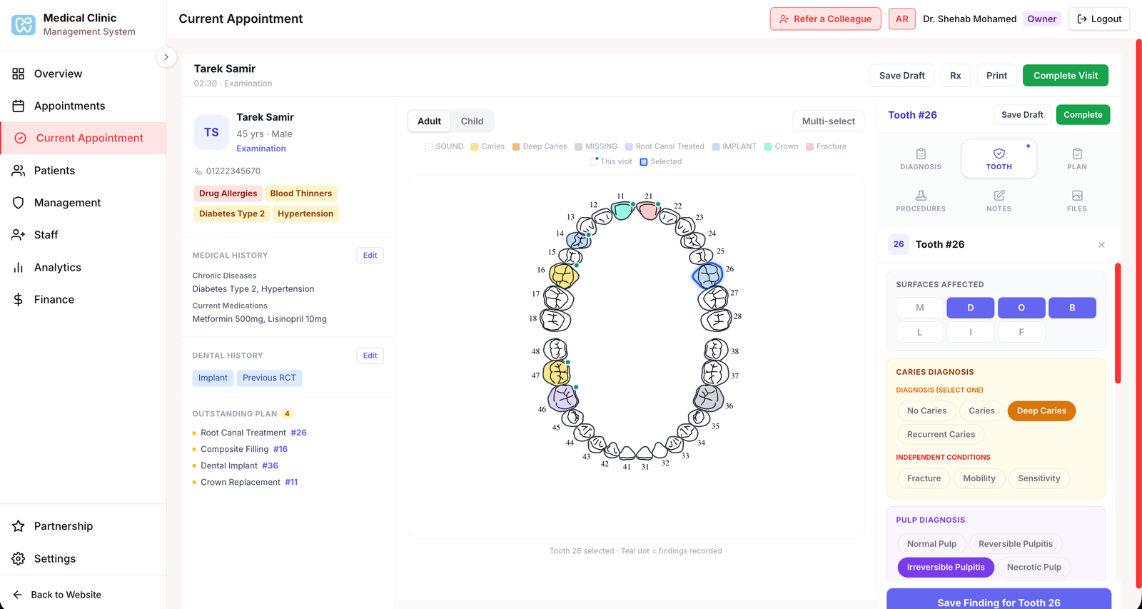 Interactive dental chart